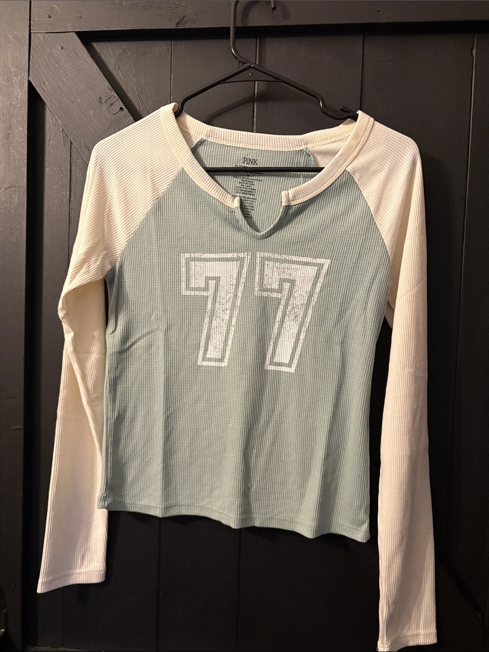 Pink Republic Sage Green Raglan Long Sleeve Tee with Cream Sleeves